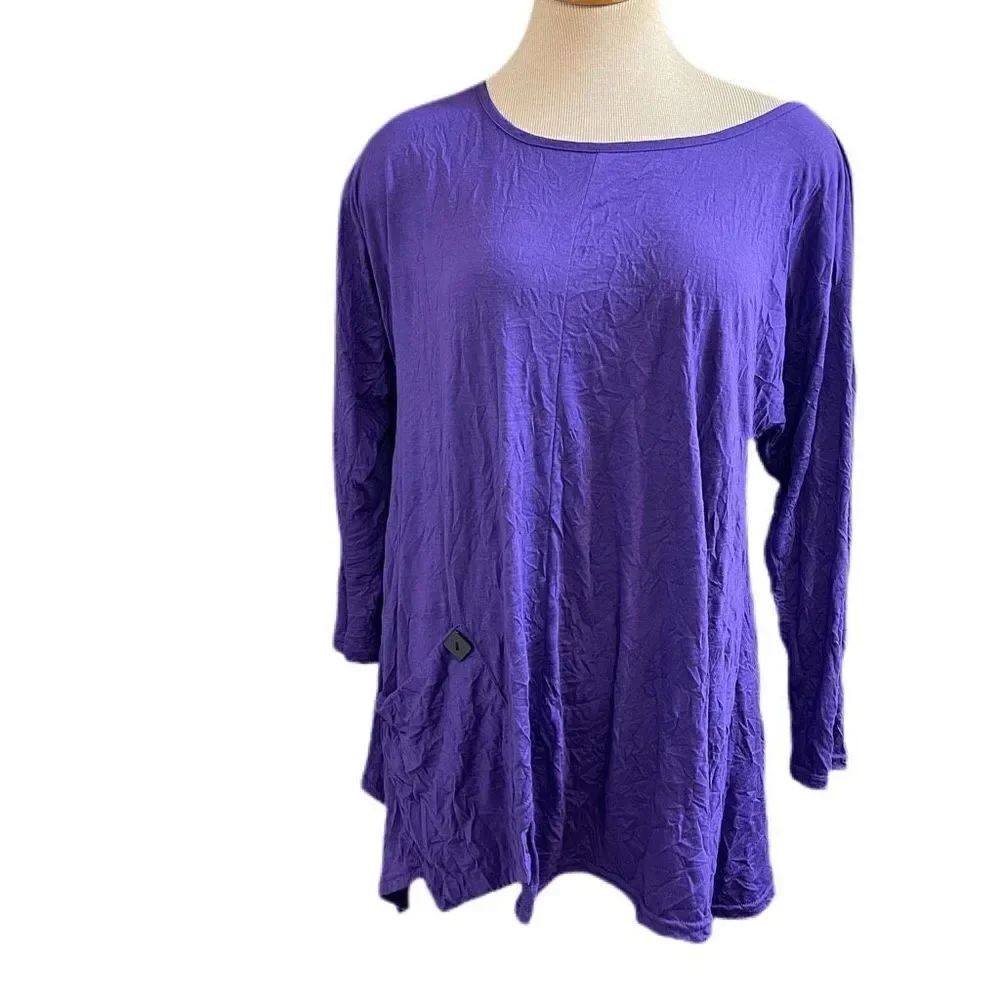 Yushi Purple Crinkle Lagenlook Tunic Top Size Medium